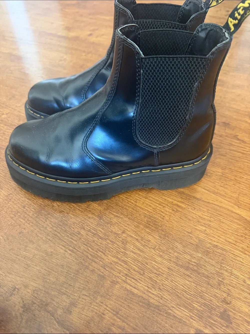Dr. Martens Black Chelsea Platform Boots with Yellow Stitching